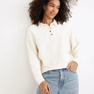 Madewell Cream Waffle Knit Polo Sweatshirt Size L Cropped Cotton